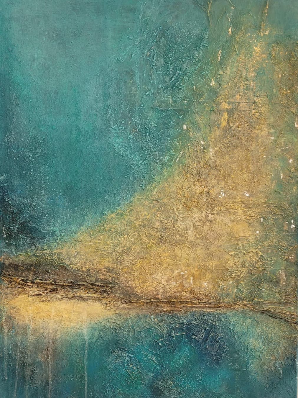 Geysir | Spachteltechnik auf Rettungsdecke | 60x80cm | 2024