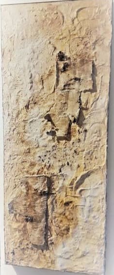 o.T. | 2018 | Collage mit Birkenrinde, Marmormehl, Sand und Asche | 40x100cm