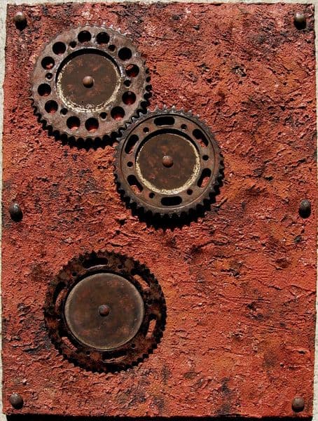 Der Zahn der Zeit | 2011 | Collage mit Metallzahnrädern | 60x80cm